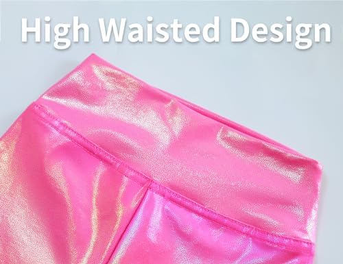 Gnainach Girls Metallic Leggings High Waisted Kids Yoga Pants Stretch Shiny Running Dance Tights For Teen School Workout