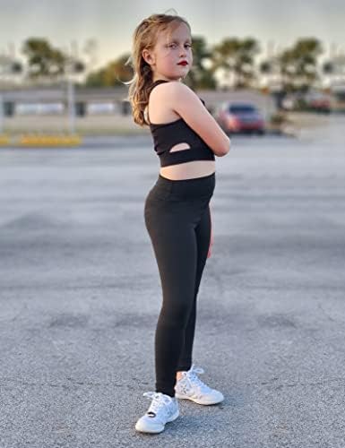 Gnainach Girls Running Pants High Waisted Soft Comfy Elastic Compression Yoga Leggings For Toddler Kids Teens Dance Workout