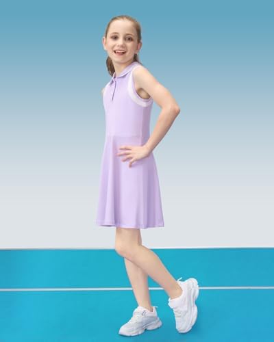 Gogokids Girls Tennis Dress Sleeveless Quick-Dry Kids Golf And Athletic Workout Outfit With Polo Collar For 6-14Y