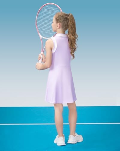 Gogokids Girls Tennis Dress Sleeveless Quick-Dry Kids Golf And Athletic Workout Outfit With Polo Collar For 6-14Y