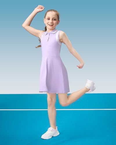 Gogokids Girls Tennis Dress Sleeveless Quick-Dry Kids Golf And Athletic Workout Outfit With Polo Collar For 6-14Y