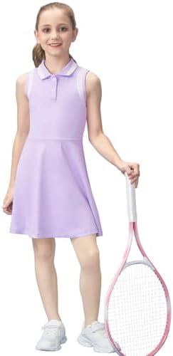 Gogokids Girls Tennis Dress Sleeveless Quick-Dry Kids Golf and Athletic Workout Outfit with Polo Collar for 6-14Y