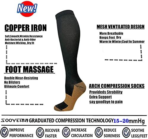 Graduated Copper Compression Socks For Men & Women Circulation 8 Pairs 15-20mmHg - Best For Running Athletic Cycling