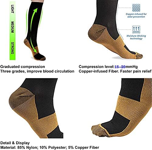 Graduated Copper Compression Socks For Men & Women Circulation 8 Pairs 15-20mmHg - Best For Running Athletic Cycling