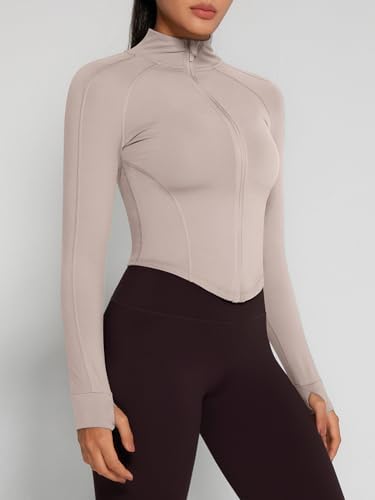 GYM RAINBOW Womens Snatched Workout Jackets Lightweight Zip Up Slim Fit Gym Track Athletic Jackets With Thumb Holes