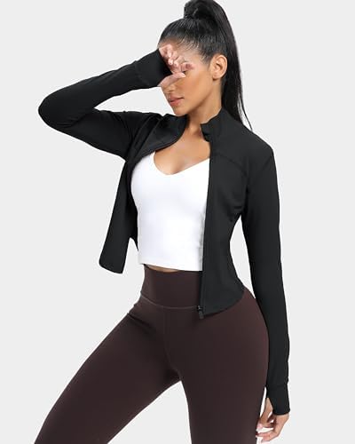 GYM RAINBOW Womens Zip Up Workout Jakcets Lightweight Slim Fit Running Athletic Jackets With Thumb Holes