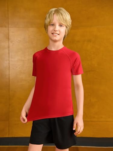 Haloumoning Boys Athletic Compression Shirt Short Sleeve Undershirt Kids Quick Dry Basketball Base Layer 5-14 Years