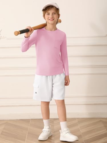 Haloumoning Boys Athletic Long Sleeve Shirts Kids Dry Fit Performance Active Tees With Chest Pocket 5-14 Years