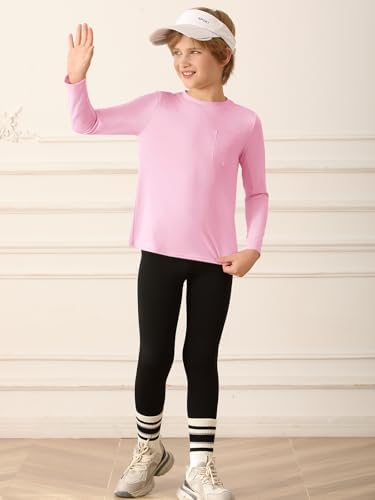 Haloumoning Boys Athletic Long Sleeve Shirts Kids Dry Fit Performance Active Tees With Chest Pocket 5-14 Years
