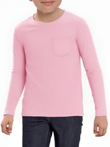 Haloumoning Boys Athletic Long Sleeve Shirts Kids Dry Fit Performance Active Tees with Chest Pocket 5-14 Years