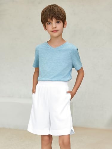 Haloumoning Boys Athletic Shorts High Waist Elastic Active Performance Running Basketball Shorts With Pockets 5-14 Years