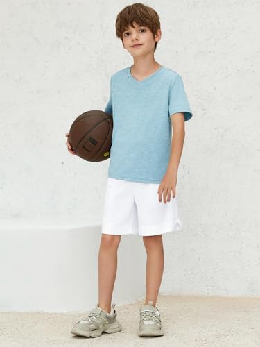 Haloumoning Boys Athletic Shorts High Waist Elastic Active Performance Running Basketball Shorts With Pockets 5-14 Years