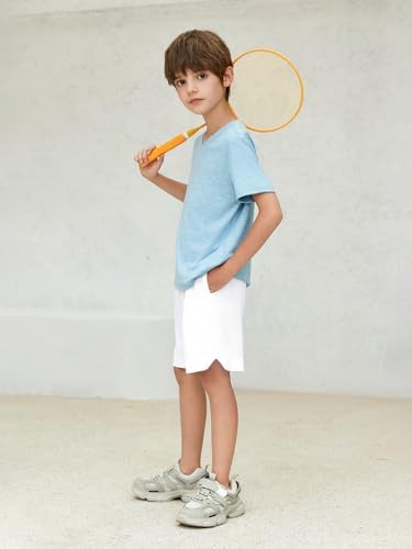 Haloumoning Boys Athletic Shorts High Waist Elastic Active Performance Running Basketball Shorts With Pockets 5-14 Years