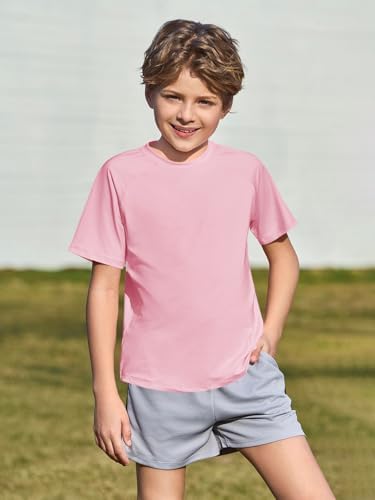 Haloumoning Boys Short Sleeve Athletic T-Shirts Kids Basic Quick Dry Lightweight Performance Tees 5-14 Years
