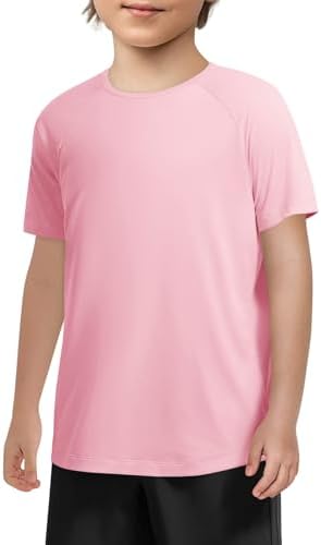 Haloumoning Boys Short Sleeve Athletic T-Shirts Kids Basic Quick Dry Lightweight Performance Tees 5-14 Years