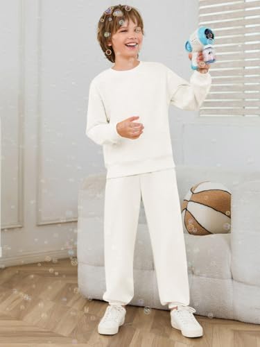 Haloumoning Boys Tracksuits 2 Piece Set Kids Crewneck Sweatshirts And Jogger Sweatpants With Pockets 5-14 Years