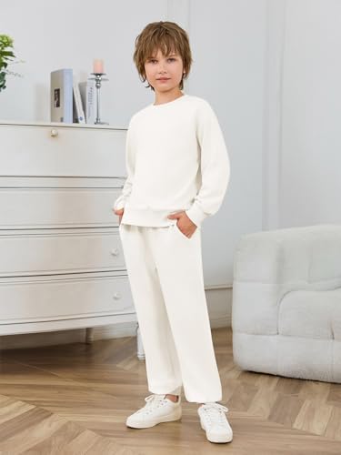 Haloumoning Boys Tracksuits 2 Piece Set Kids Crewneck Sweatshirts And Jogger Sweatpants With Pockets 5-14 Years
