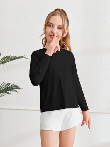 Haloumoning Girls Athletic Shirts Kids Long Sleeve Workout Tops Split Back Quick Dry T-Shirt 5-14Y