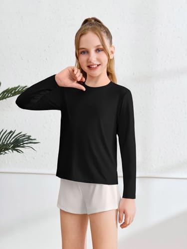 Haloumoning Girls Athletic Shirts Kids Long Sleeve Workout Tops Split Back Quick Dry T-Shirt 5-14Y