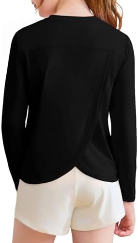 Haloumoning Girls Athletic Shirts Kids Long Sleeve Workout Tops Split Back Quick Dry T-Shirt 5-14Y