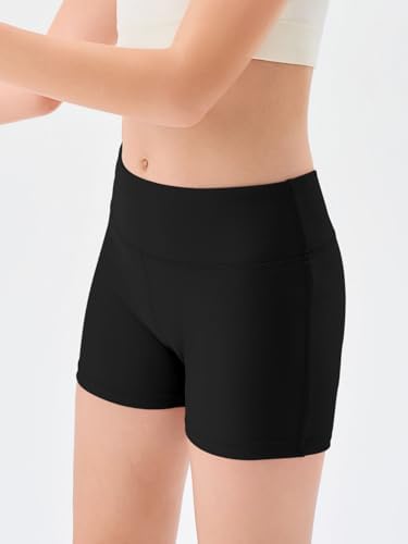 Haloumoning Girls Athletic Shorts Kids High Waisted Yoga Dance Biker Shorts Comfy Gymnastics Shorts 5-14Y