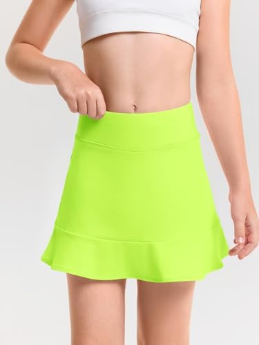 Haloumoning Girls Athletic Tennis Golf Skirts With Shorts Kids High Waist Ruffle A-line Skorts With Pockets 5-14 Years