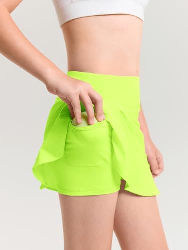 Haloumoning Girls Athletic Tennis Golf Skirts With Shorts Kids High Waist Ruffle A-line Skorts With Pockets 5-14 Years