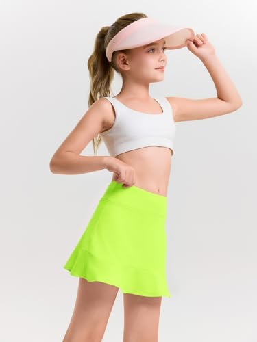 Haloumoning Girls Athletic Tennis Golf Skirts With Shorts Kids High Waist Ruffle A-line Skorts With Pockets 5-14 Years
