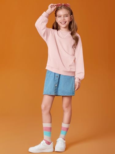 Haloumoning Girls Casual Crewneck Sweatshirts Kids Long Sleeve Oversized Fashion Pullover Tops 5-14 Years