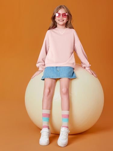 Haloumoning Girls Casual Crewneck Sweatshirts Kids Long Sleeve Oversized Fashion Pullover Tops 5-14 Years
