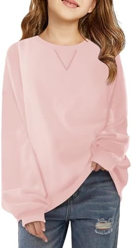 Haloumoning Girls Casual Crewneck Sweatshirts Kids Long Sleeve Oversized Fashion Pullover Tops 5-14 years