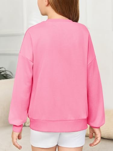 Haloumoning Girls Crewneck Sweatshirts Kids Casual Long Sleeve Loose Tops Fall Comfy Lightweight Pullovers 5-14 Years