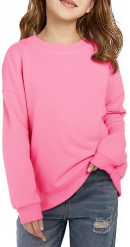 Haloumoning Girls Crewneck Sweatshirts Kids Casual Long Sleeve Loose Tops Fall Comfy Lightweight Pullovers 5-14 Years