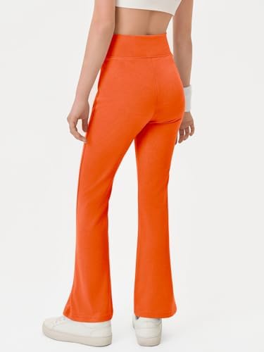 Haloumoning Girls Crossover High Waisted Flare Pants Kids Bootcut Leggings Full Length Bell Bottoms 5-14 Years