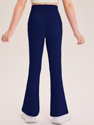 Haloumoning Girls Flare Leggings Kids Bell Bottoms High Waisted Dance Yoga Flared Pants With Pockets 5-14Y