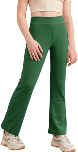 Haloumoning Girls Flare Leggings Kids Casual High Waisted Stretchy Wide Leg Pants Bell Bottoms 5-14 Years