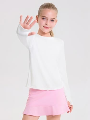 Haloumoning Girls Long Sleeve Athletic Shirts Lightweight Yoga Tops Crewneck Gym Tees With Thumb Holes
