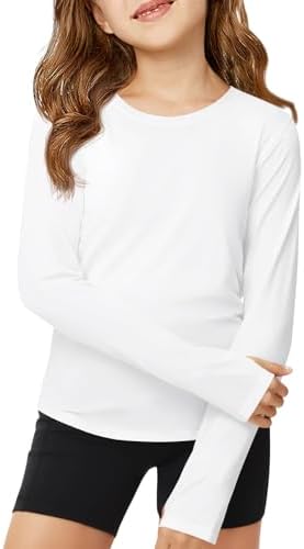 Haloumoning Girls Long Sleeve Athletic Shirts Lightweight Yoga Tops Crewneck Gym Tees with Thumb Holes