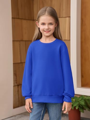 Haloumoning Girls Long Sleeve Sweatshirts Kids Casual Crewneck Loose Fit Pullover With Pockets 5-14 Years