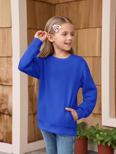 Haloumoning Girls Long Sleeve Sweatshirts Kids Casual Crewneck Loose Fit Pullover With Pockets 5-14 Years