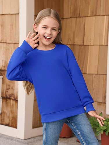 Haloumoning Girls Long Sleeve Sweatshirts Kids Casual Crewneck Loose Fit Pullover With Pockets 5-14 Years