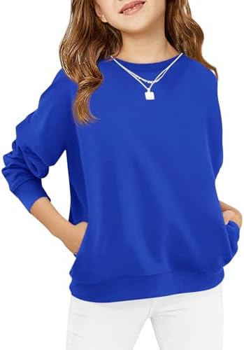 Haloumoning Girls Long Sleeve Sweatshirts Kids Casual Crewneck Loose Fit Pullover with Pockets 5-14 Years