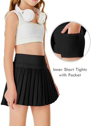 Haloumoning Girls Pleated Skirts With Shorts Athletic Tennis Skorts Sport Performance Skirt With Pockets 4-14 Years