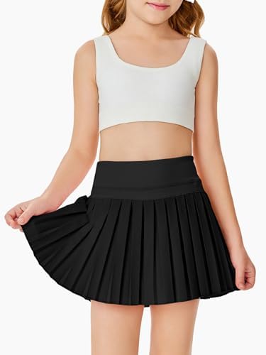 Haloumoning Girls Pleated Skirts With Shorts Athletic Tennis Skorts Sport Performance Skirt With Pockets 4-14 Years