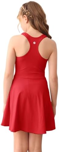 Haloumoning Girls Sleeveless Tennis Dress Kids Racerback Golf Dress School Sports Dresses Outfit With Shorts Pockets