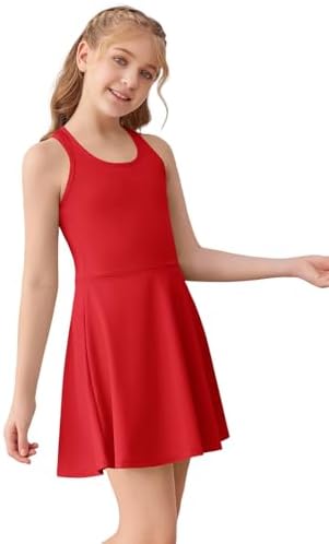 Haloumoning Girls Sleeveless Tennis Dress Kids Racerback Golf Dress School Sports Dresses Outfit With Shorts Pockets