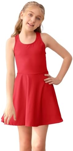 Haloumoning Girls Sleeveless Tennis Dress Kids Racerback Golf Dress School Sports Dresses Outfit with Shorts Pockets