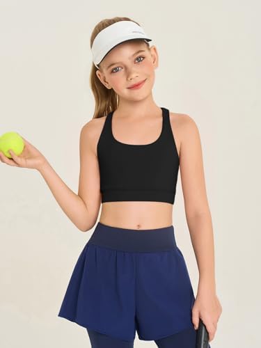 Haloumoning Girls Training Bra Kids Strappy Scoop Neck Bras Yoga Sports Comfort Dance Crop Top 5-14 Years