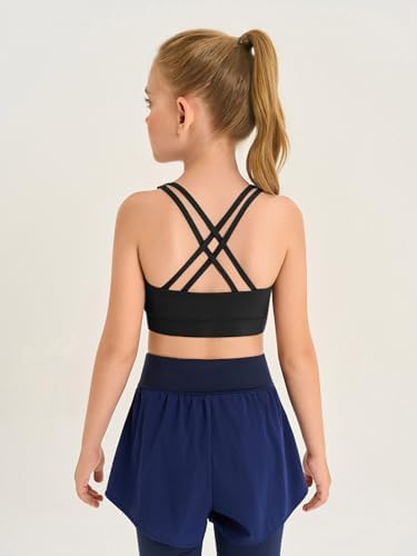 Haloumoning Girls Training Bra Kids Strappy Scoop Neck Bras Yoga Sports Comfort Dance Crop Top 5-14 Years