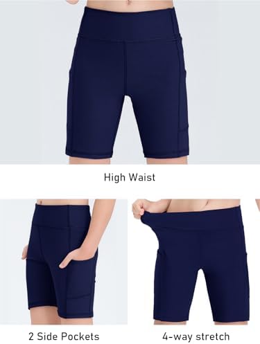 Haloumoning Girls Volleyball Spandex Shorts Kids Athletic Biker Dance Gymnastics Compression Shorts With Pockets
